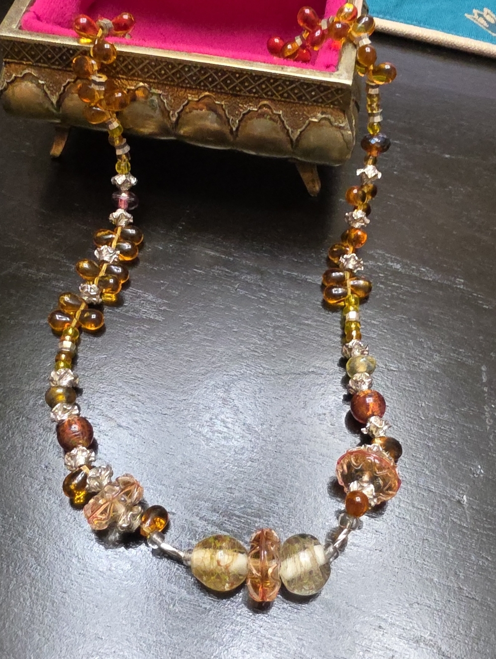 Vtg Cez Amber Glass Bead Necklace - Elegant Women's Jewelry 19inches